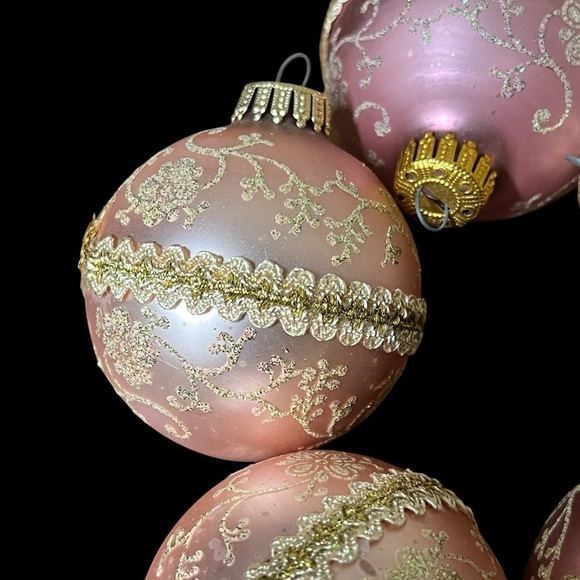 Antique Pink and Gold Mercury Glass Christmas Ornaments - Krebs Bells and Balls - Picture 8 of 8